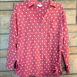J Jill Pink Polka Dot Button-Up Shirt
